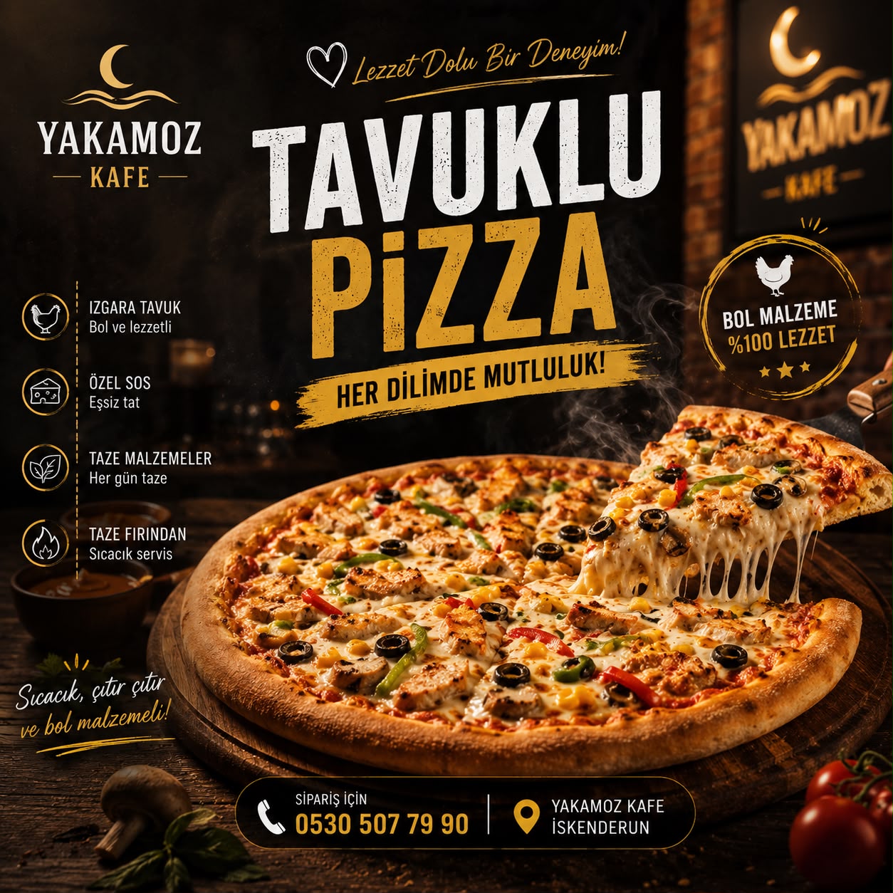 Tavuklu Pizza Küçük Boy